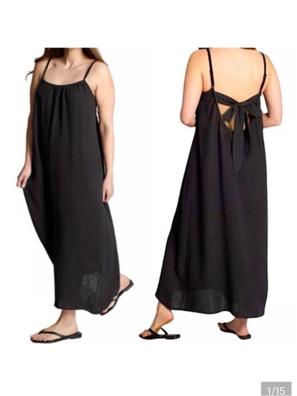 NWT M/L Anthropologie Sol Angeles Black gauze maxi dress 100% cotton